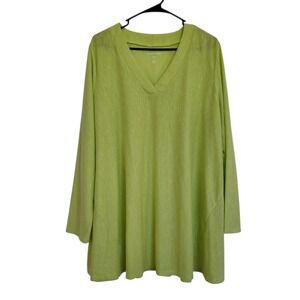 Woman Within Lime Green Space‎ Dye V-Neck Tunic Top Plus 1X 22/24 Long Sleeve